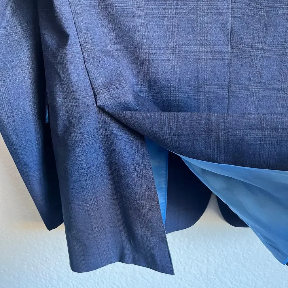 Calvin Klein Men’s Blazer Sport Coat 2 Button Jacket 42L 100% Wool Blue Plaid